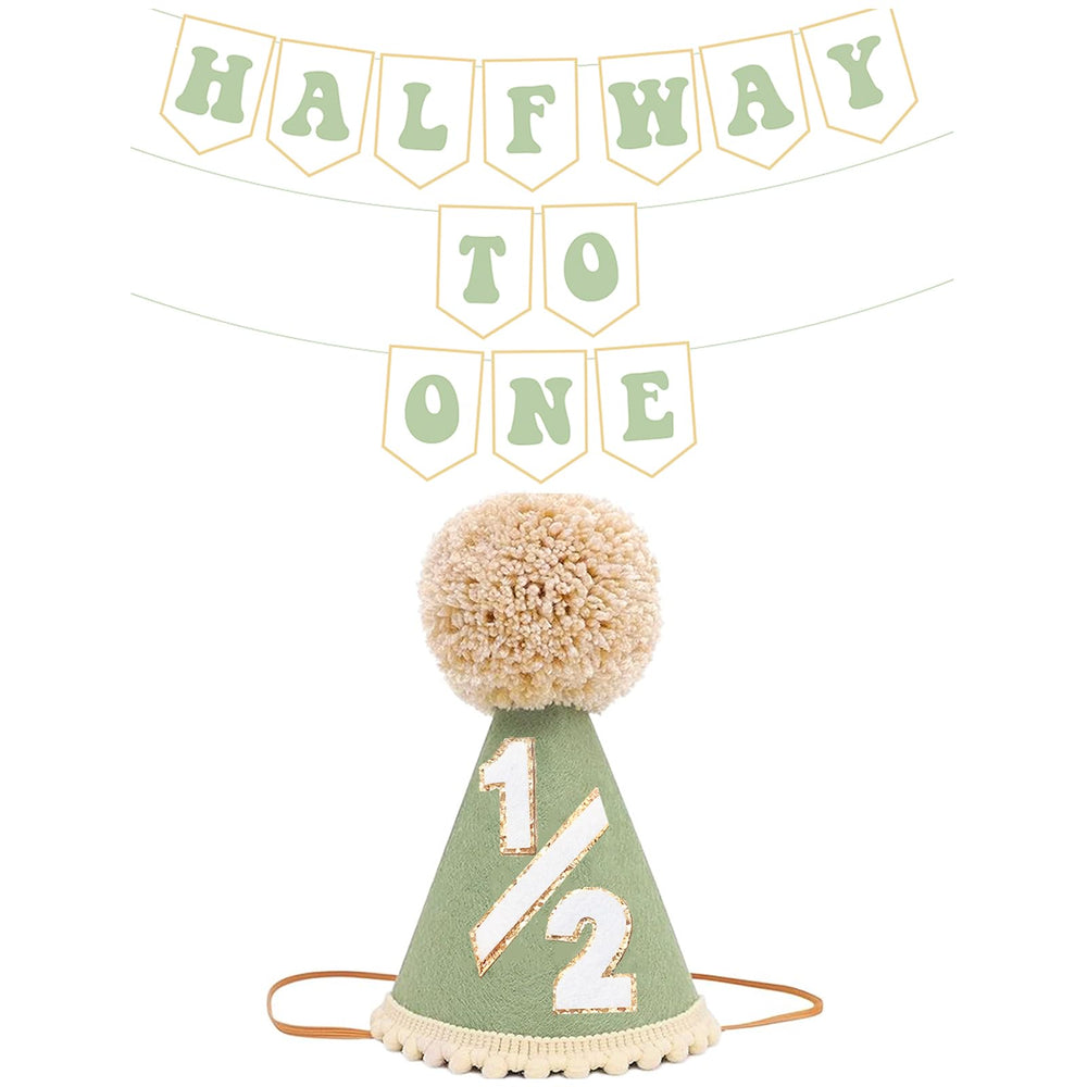Shanmorine half birthday hat in sage green glitter for adorable milestone photos.