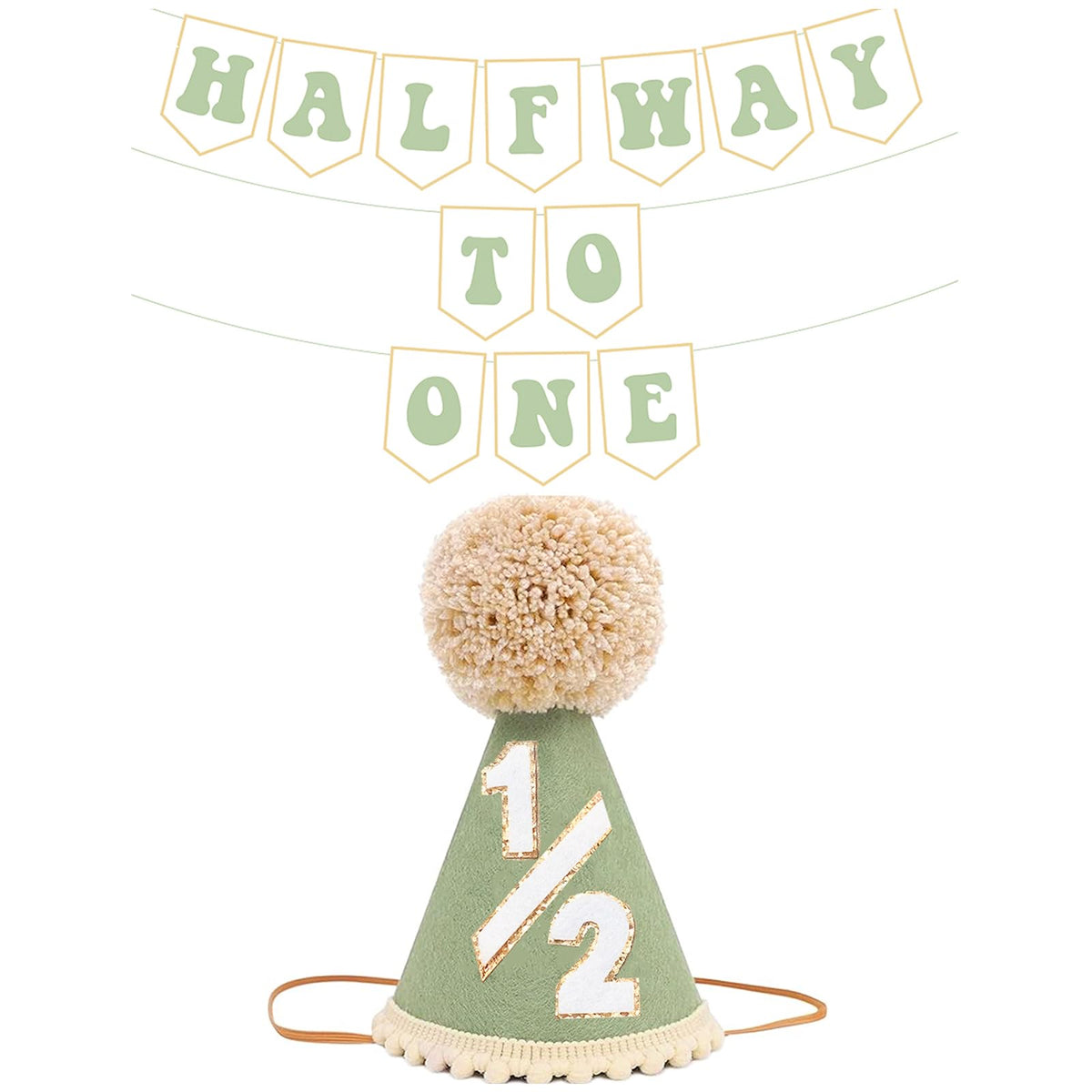 Shanmorine half birthday hat in sage green glitter for adorable milestone photos.