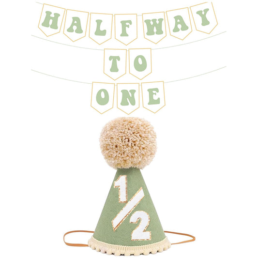Shanmorine half birthday hat in sage green glitter for adorable milestone photos.