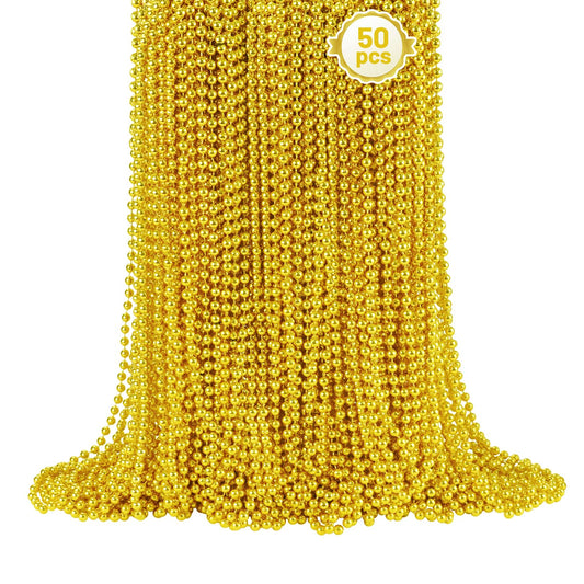 SHAOQINLIN gold bead necklace, 33-inch length, ready for Mardi Gras throws