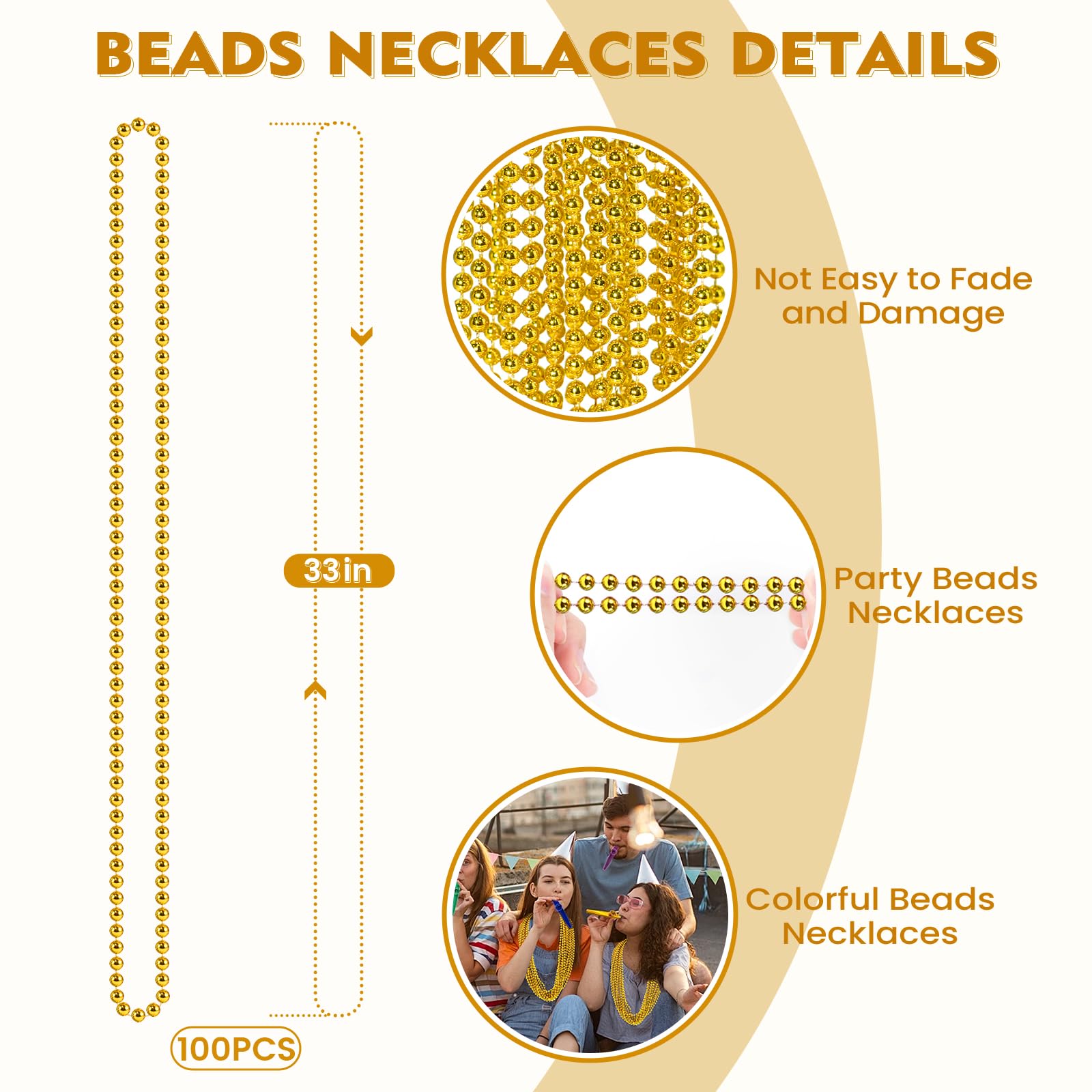 SHAOQINLIN Mardi Gras gold beads, 33-inch length for costumes