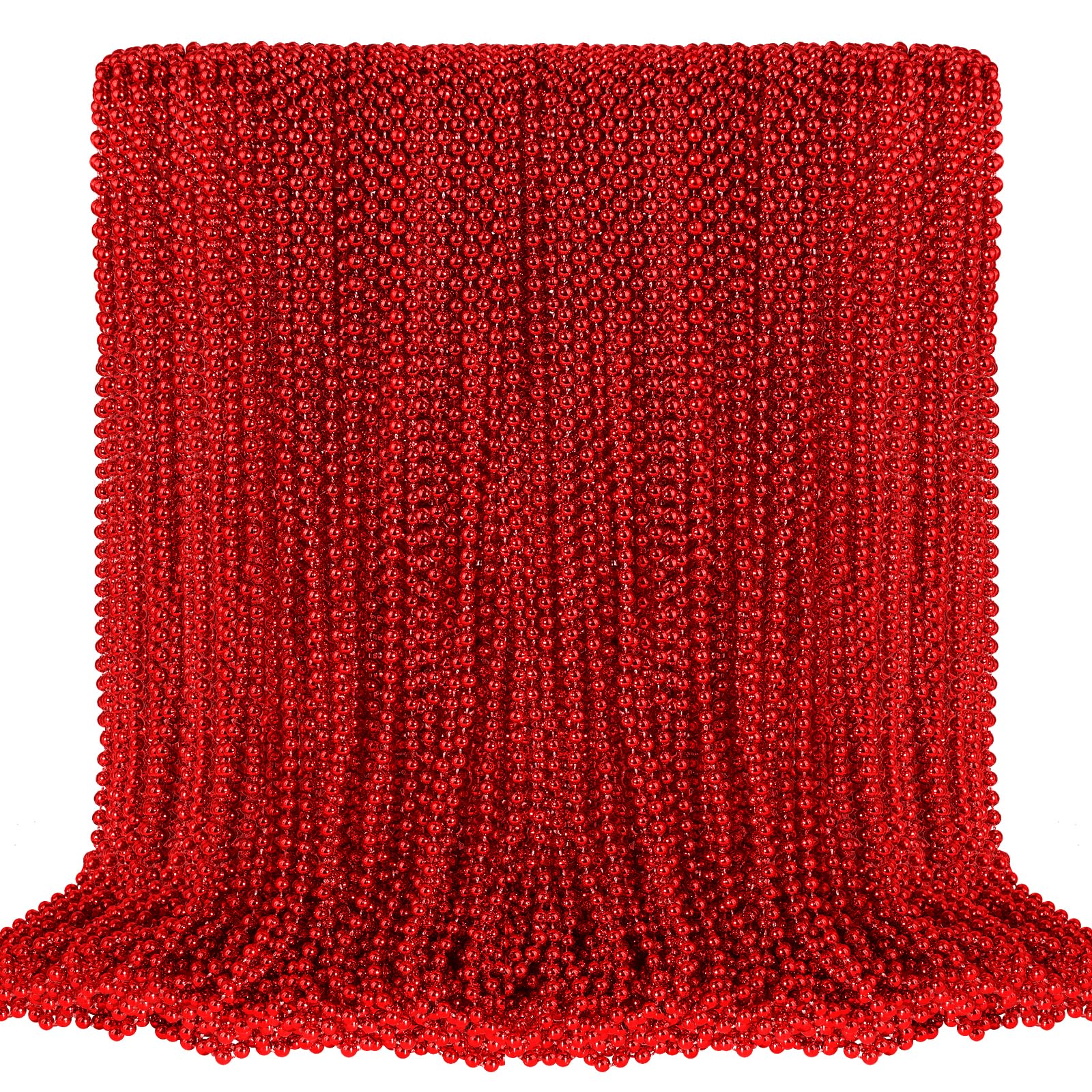 SHAOQINLIN red Mardi Gras beads, 33-inch display, ideal for party decoration.