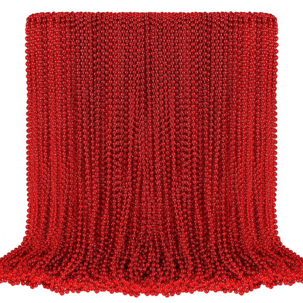 SHAOQINLIN red Mardi Gras beads, 33-inch display, ideal for party decoration.