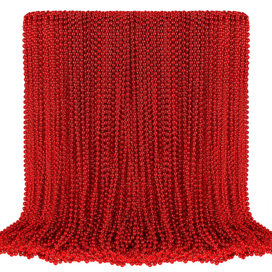 SHAOQINLIN red Mardi Gras beads, 33-inch display, ideal for party decoration.