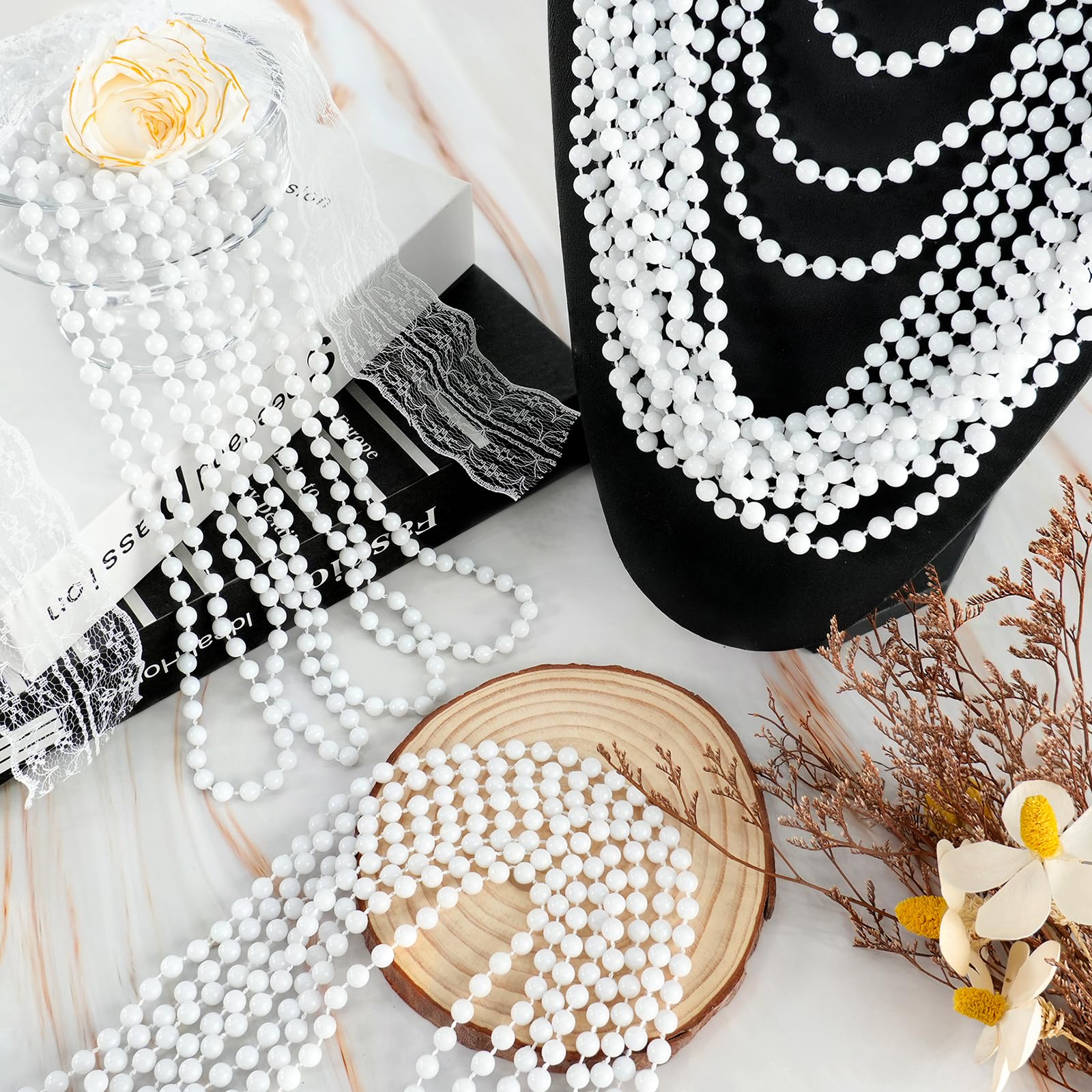 SHAOQINLIN Christmas white bead necklaces, 33-inch length adds festive flair.