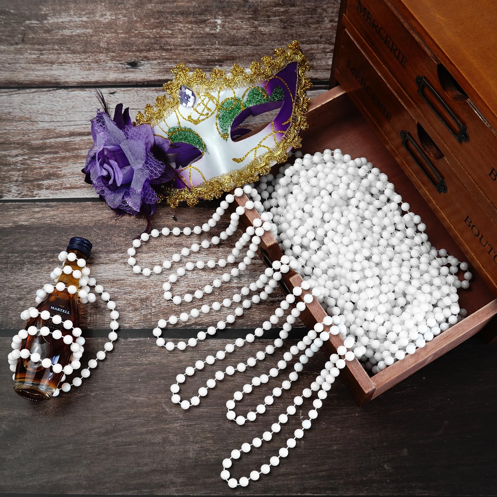 SHAOQINLIN parade throws beads, white 33-inch necklaces for crowd decor.