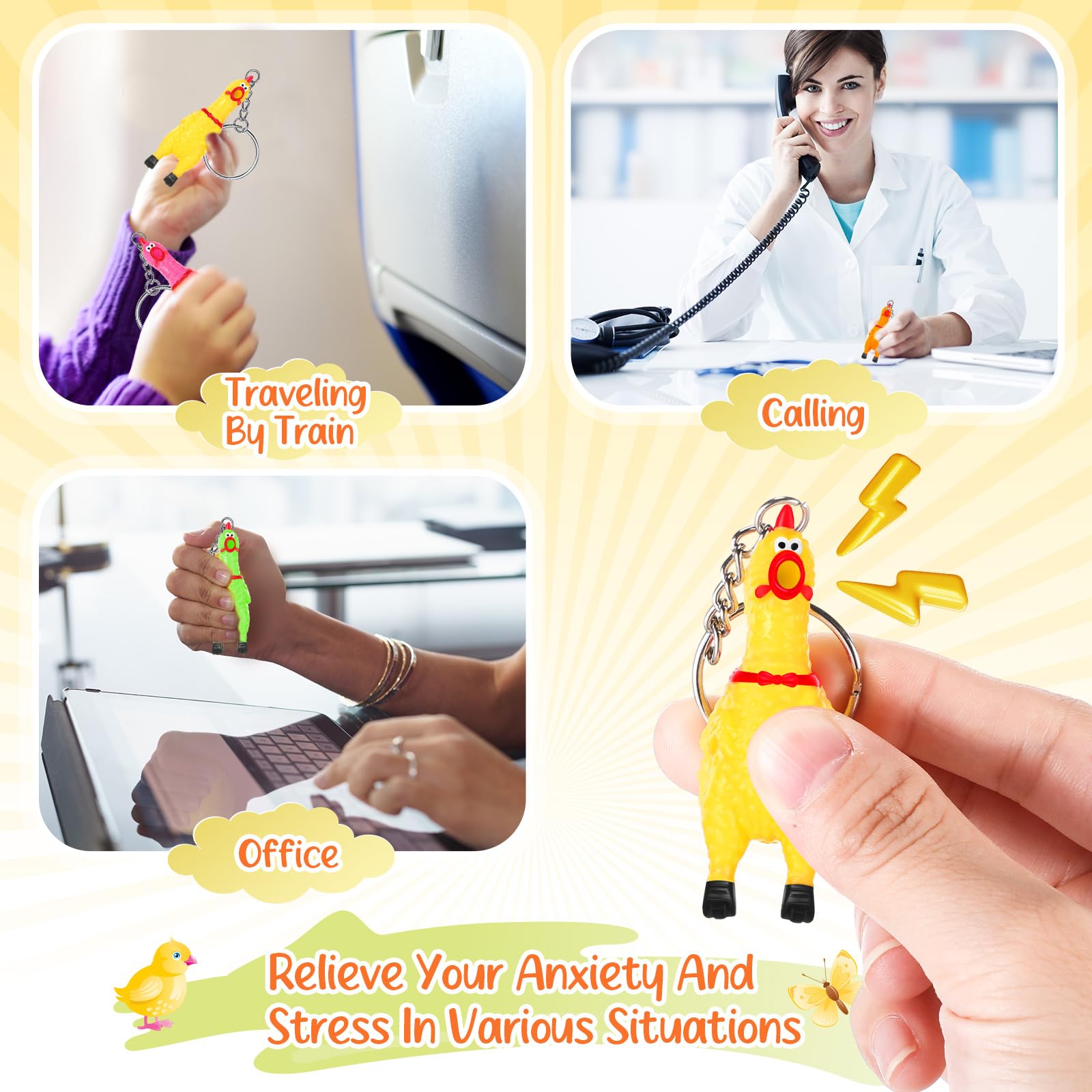 Shappy mini chicken keychain as backpack accent, versatile gift idea.