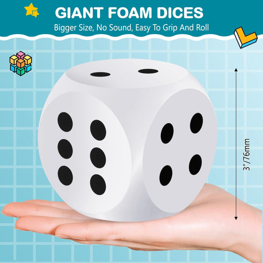 Shappy foam dice 3-inch white close-up highlights safe, lightweight design