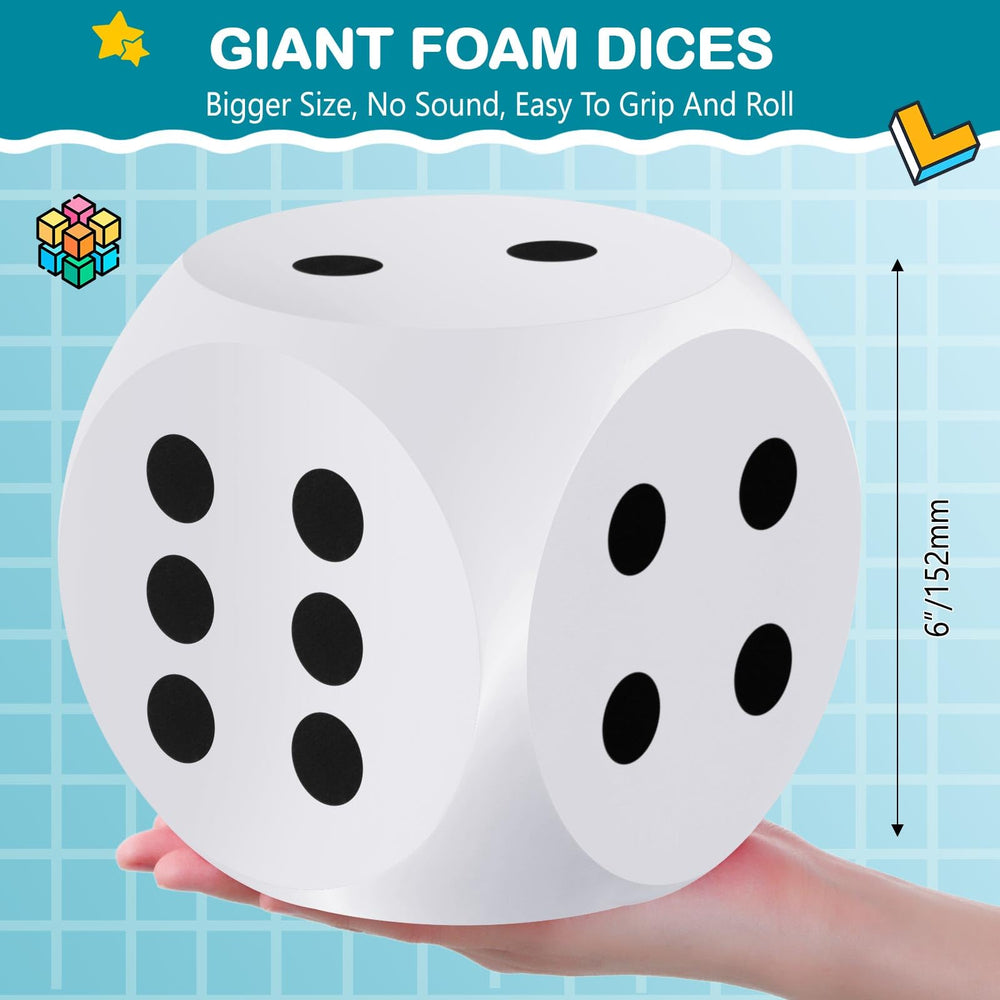Shappy white foam dice shown from side view for easy grip