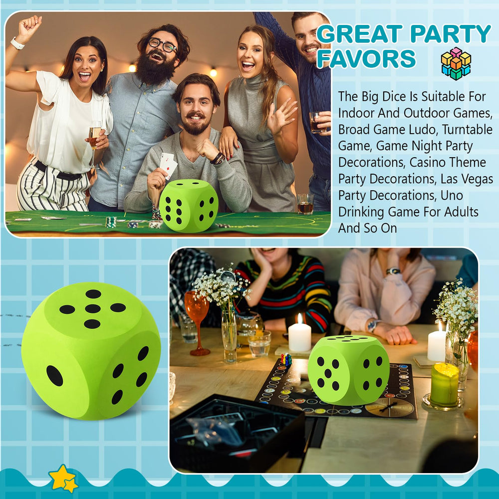 Shappy giant foam dice are soft, lightweight, and easy to roll in green.