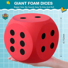Shappy giant foam dice 6 inches red on tabletop for engaging game nights.