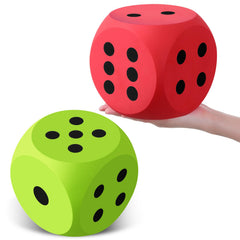 Shappy giant foam dice in red and green, ideal for classroom math games.