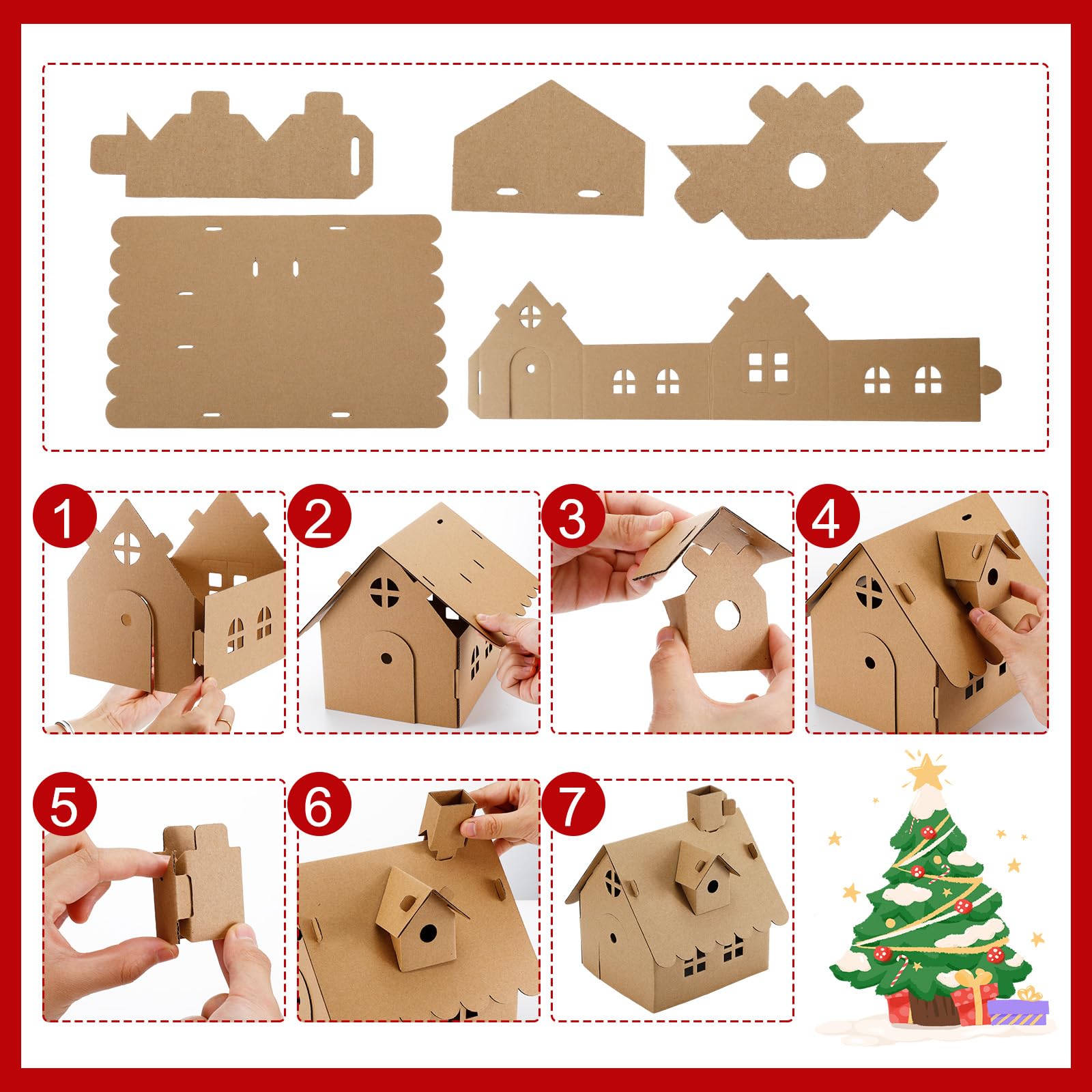 Shappy gingerbread houses with paints and brushes for creative crafting.