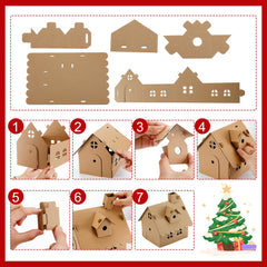 Shappy gingerbread houses with paints and brushes for creative crafting.
