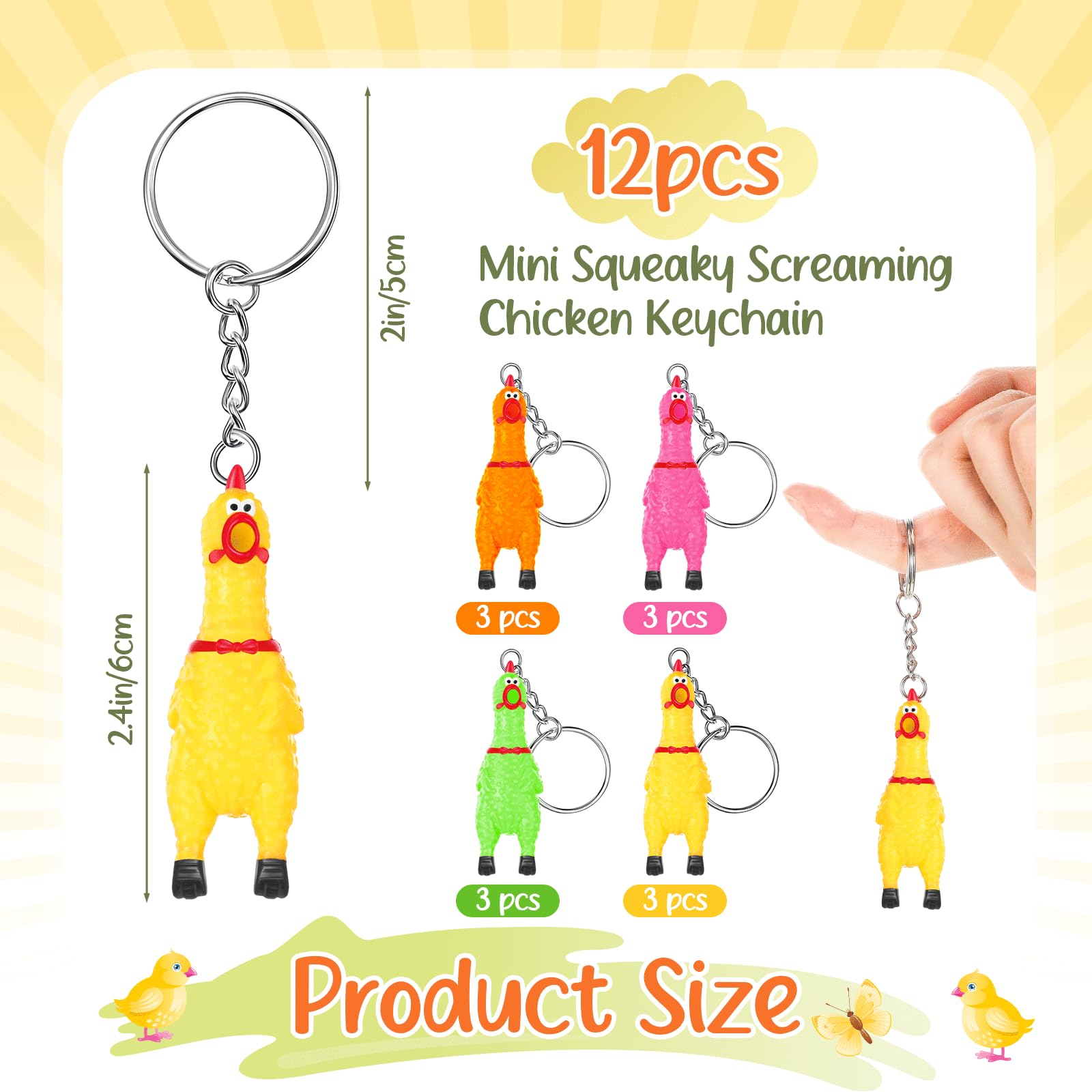 Shappy pink squeaky chicken keychain close-up on a bag adds playful flair.