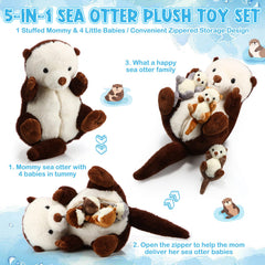 Shappy sea otter mommy belly-zipper detail for easy gifting and display.