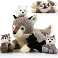 Shappy Wolf Family Set mommy with four babies, perfect cuddling and imaginative play