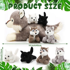 Shappy Wolf Family Set zipper tummy open, inviting nurturing pretend play with pups