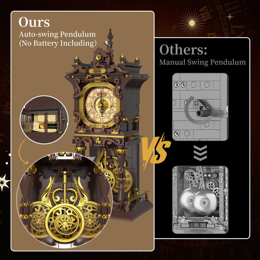 SHAREHB Vintage Swing Clock gear-work visible gears illustrate a hands-on mechanism