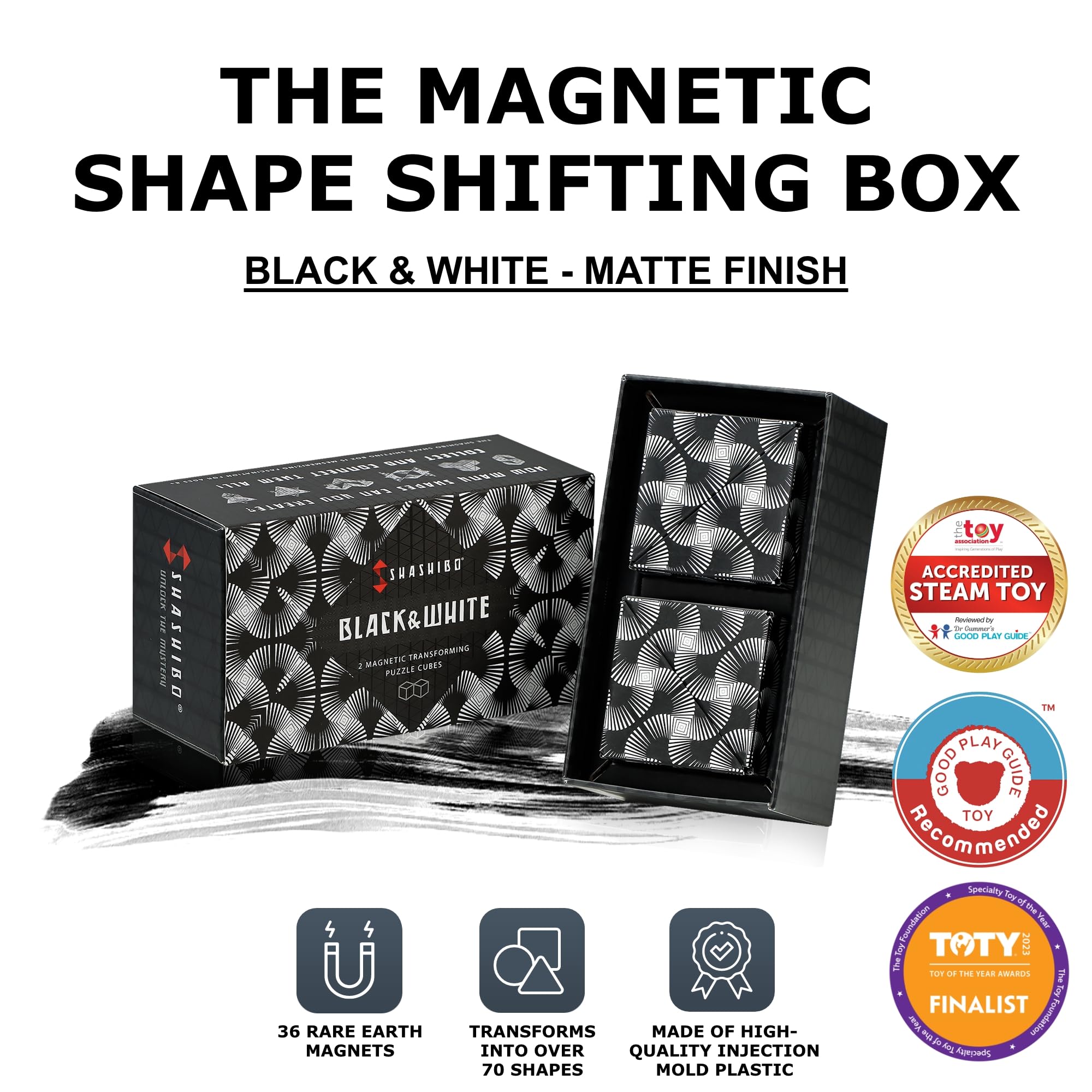 Shashibo with 36 magnets close-up highlighting magnetic engineering for versatile play.