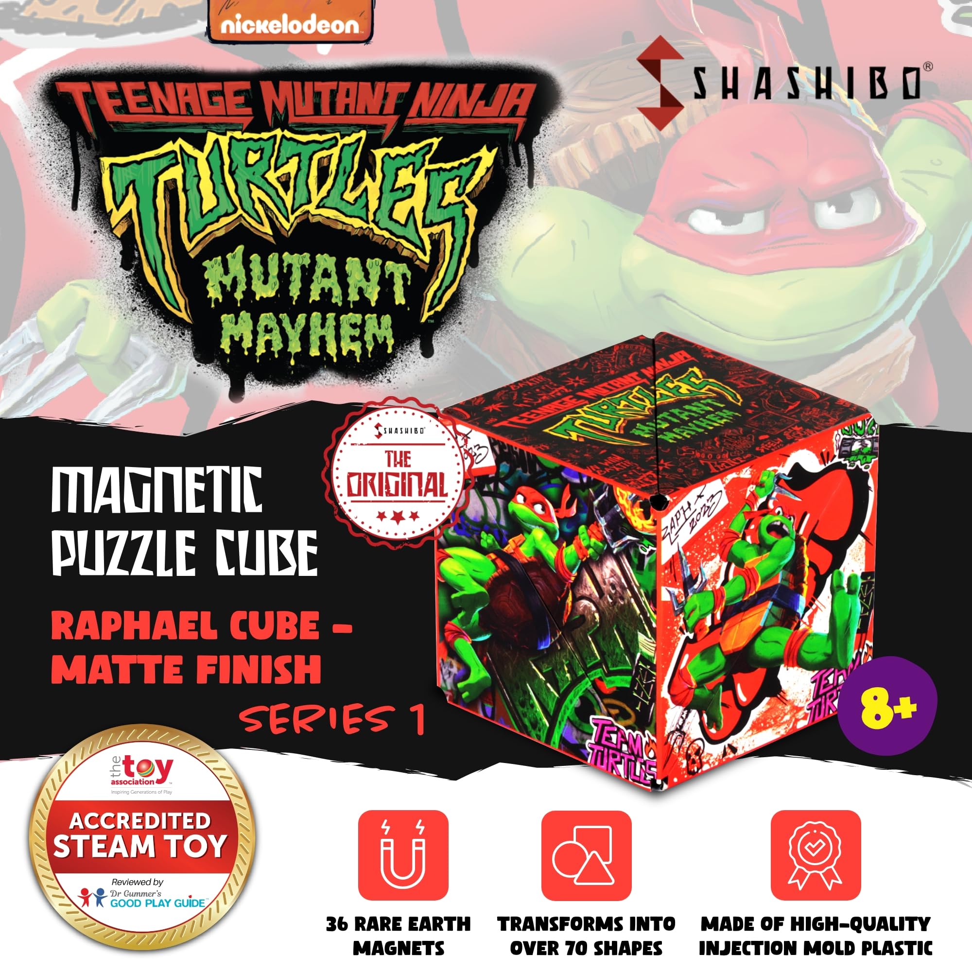 Shashibo magnet cube with 36 rare earth magnets demonstrating strength and versatility.