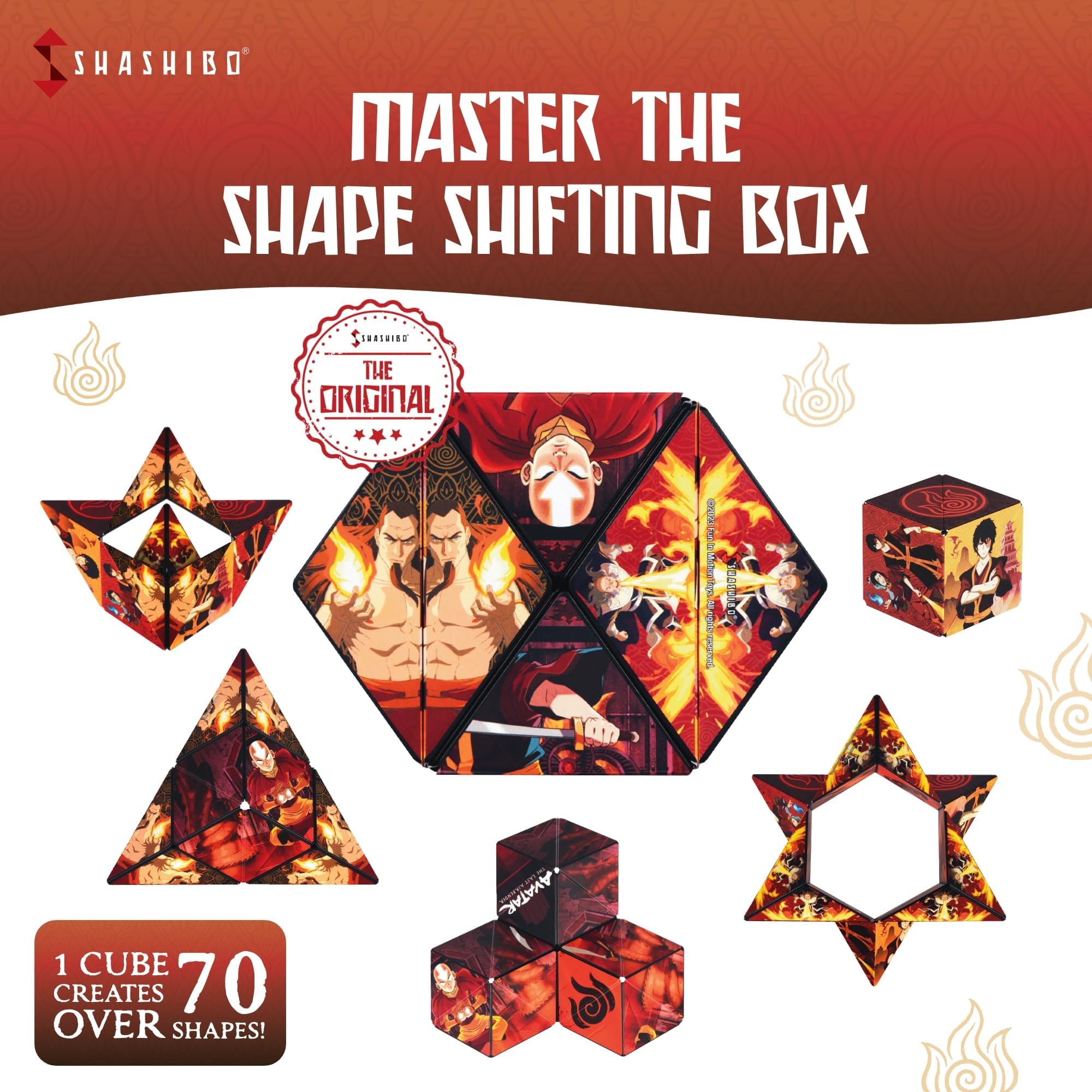 Shashibo Avatar Fire art patterns on surface inspire imaginative storytelling during play.