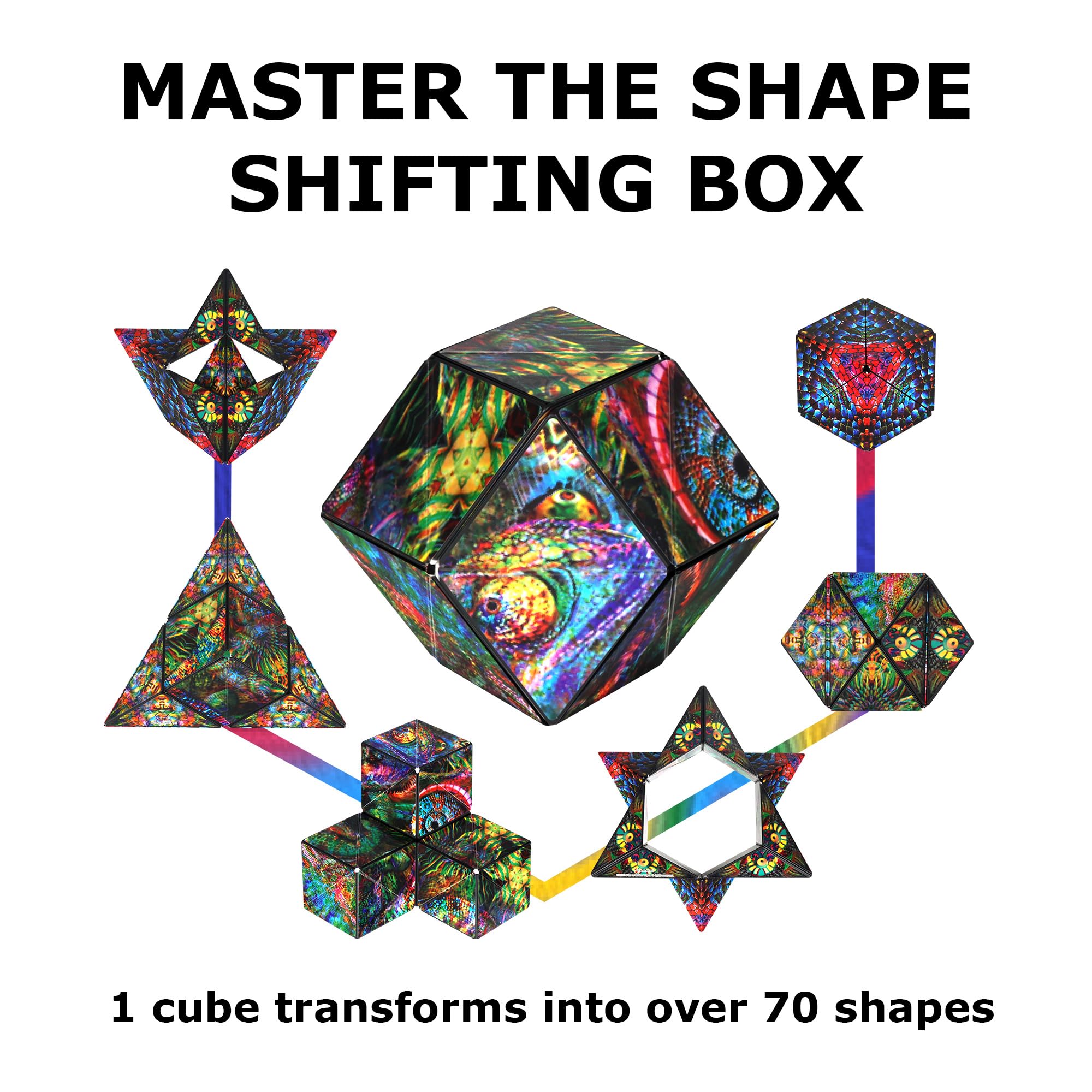 Shashibo compact travel toy fits easily in bags for quiet, on-the-go play.
