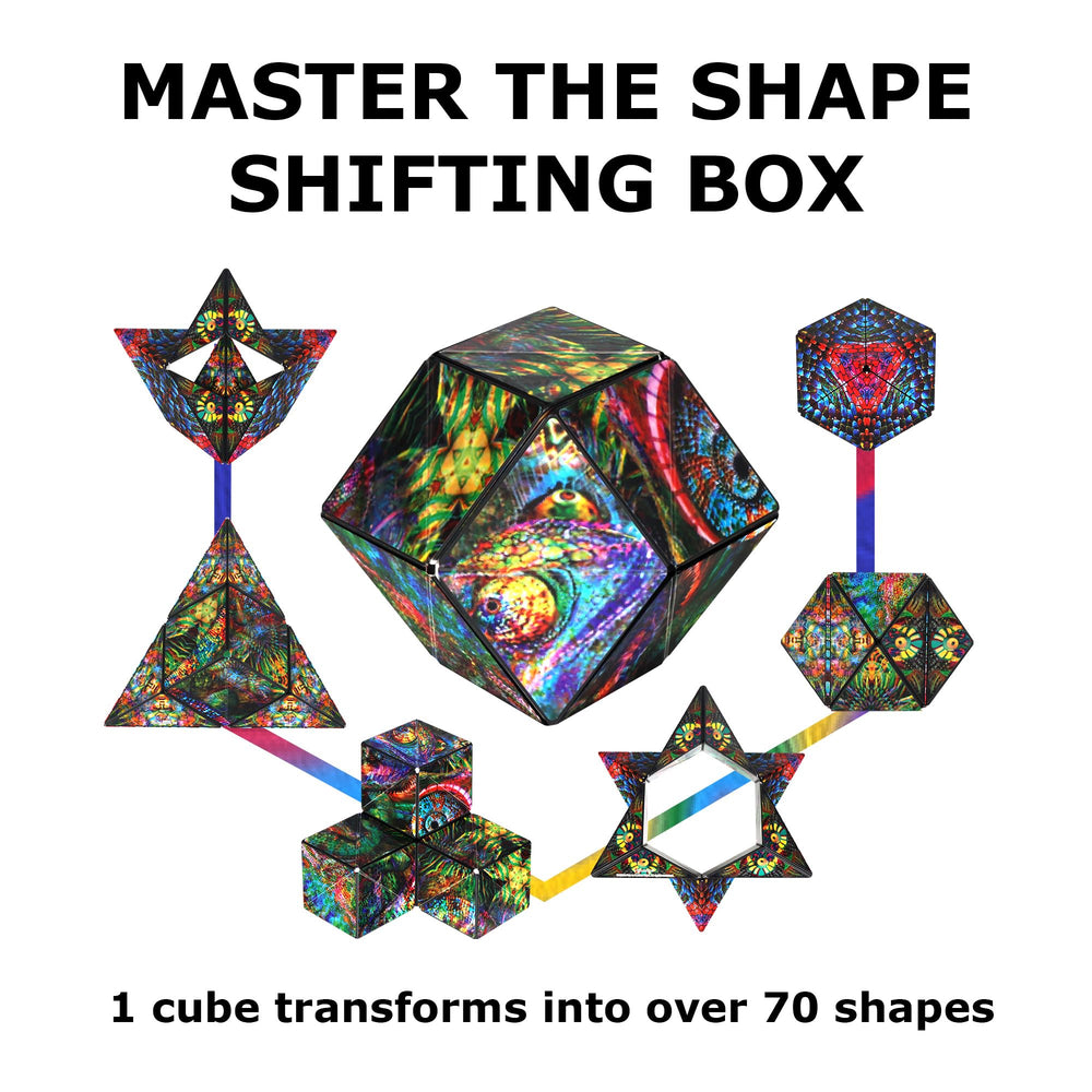 Shashibo compact travel toy fits easily in bags for quiet, on-the-go play.