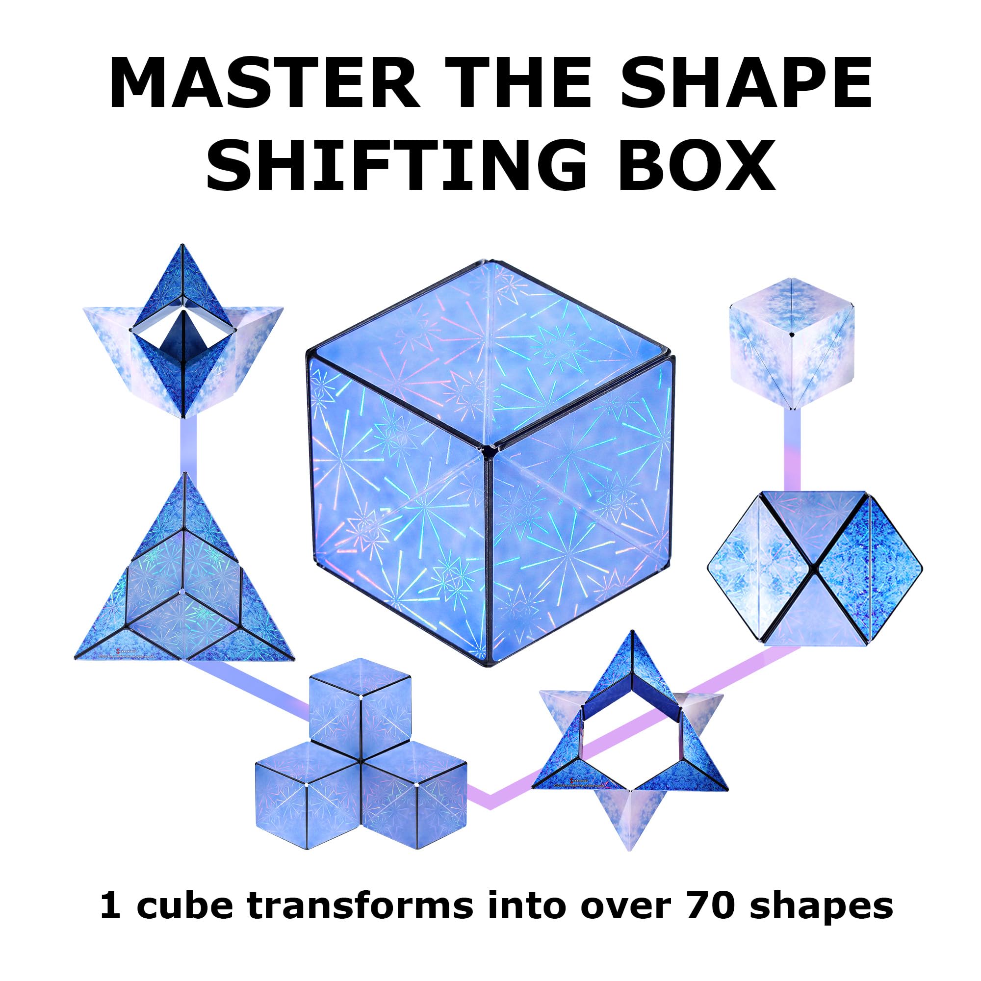 Compact Shashibo toy ideal for travel and quiet play.