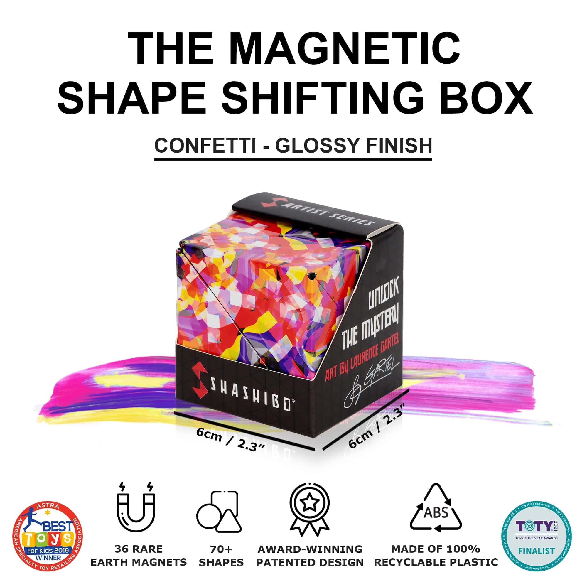 Shashibo Confetti magnetic cubes connect to build larger sensory sculptures.