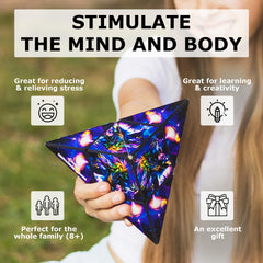 Shashibo Cosmic Surfer transforming box closeup emphasizes durable magnets and tactile sensation