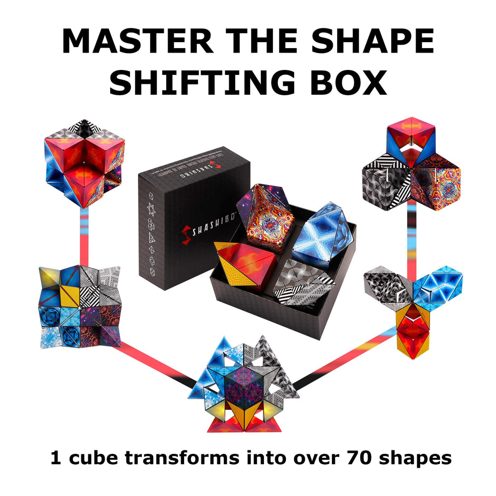 Shashibo durable injection-molded plastic with four artistic patterns.