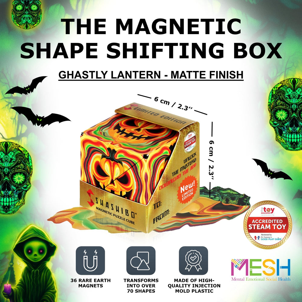 Shashibo Ghastly Jack magnets reveal strong internal magnets for seamless shape shifting.