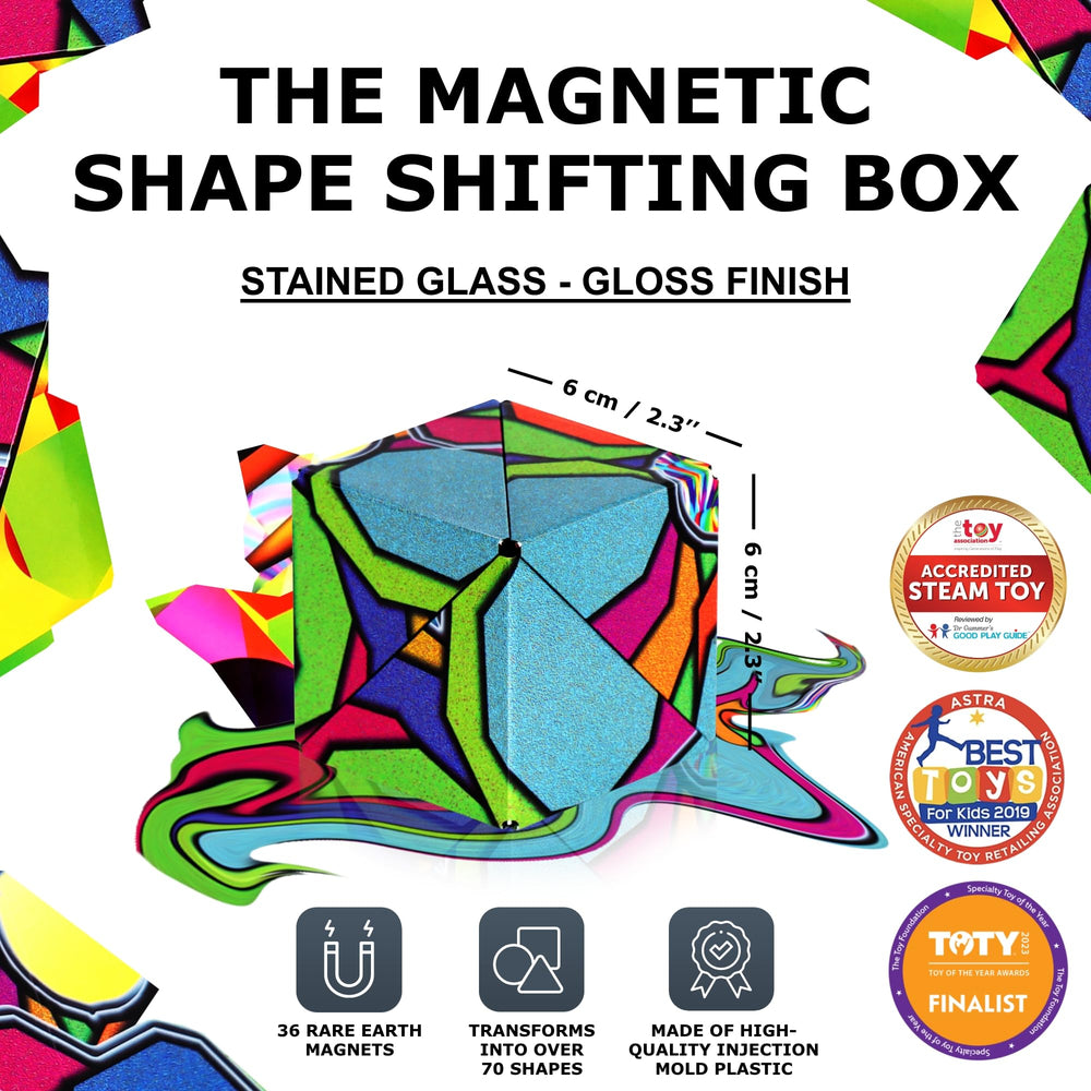 Shashibo magnetic cubes connect to form larger sculptures for creative exploration.