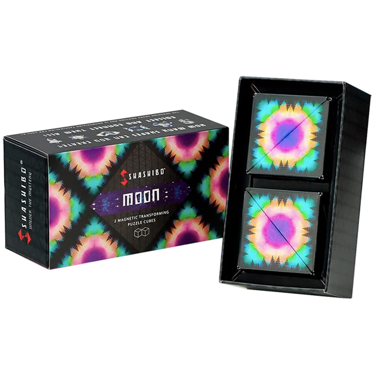 Shashibo Moon 2-Pack magnet cubes reveal 36 magnets enabling shape shifting.