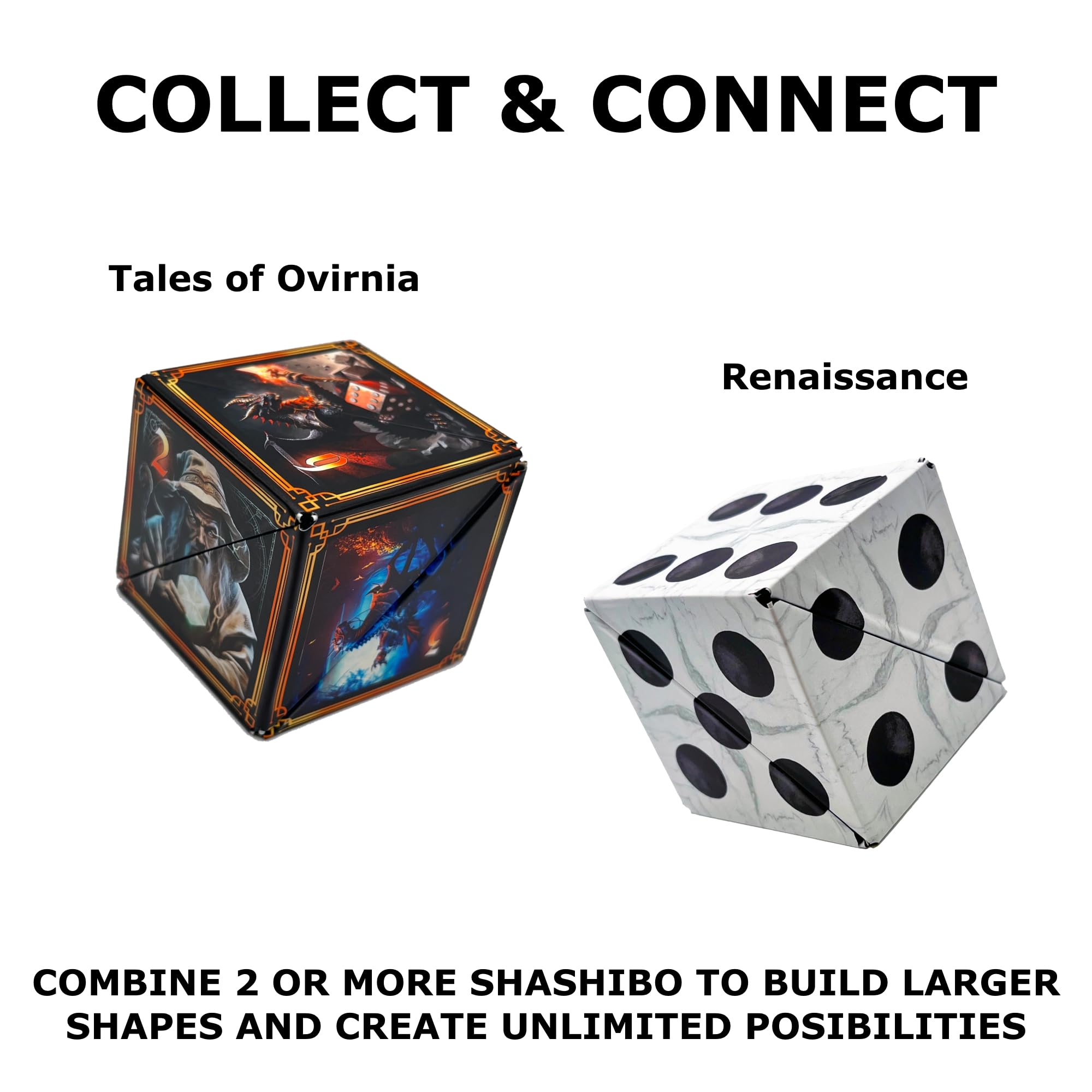 Shashibo multiple cubes connected enable larger creative sculptures.