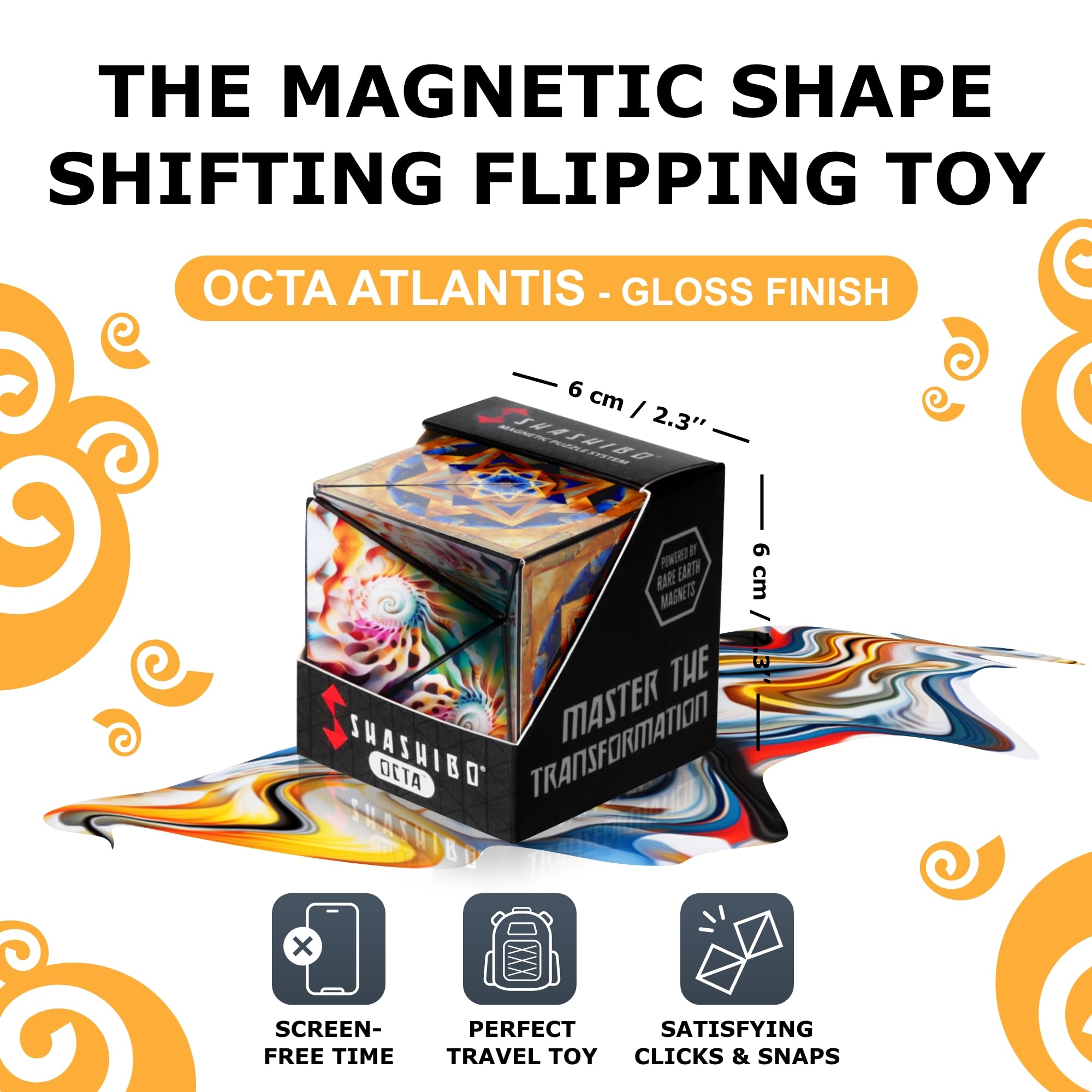 Shashibo Octa twist and click show transforming motion and satisfying feedback.
