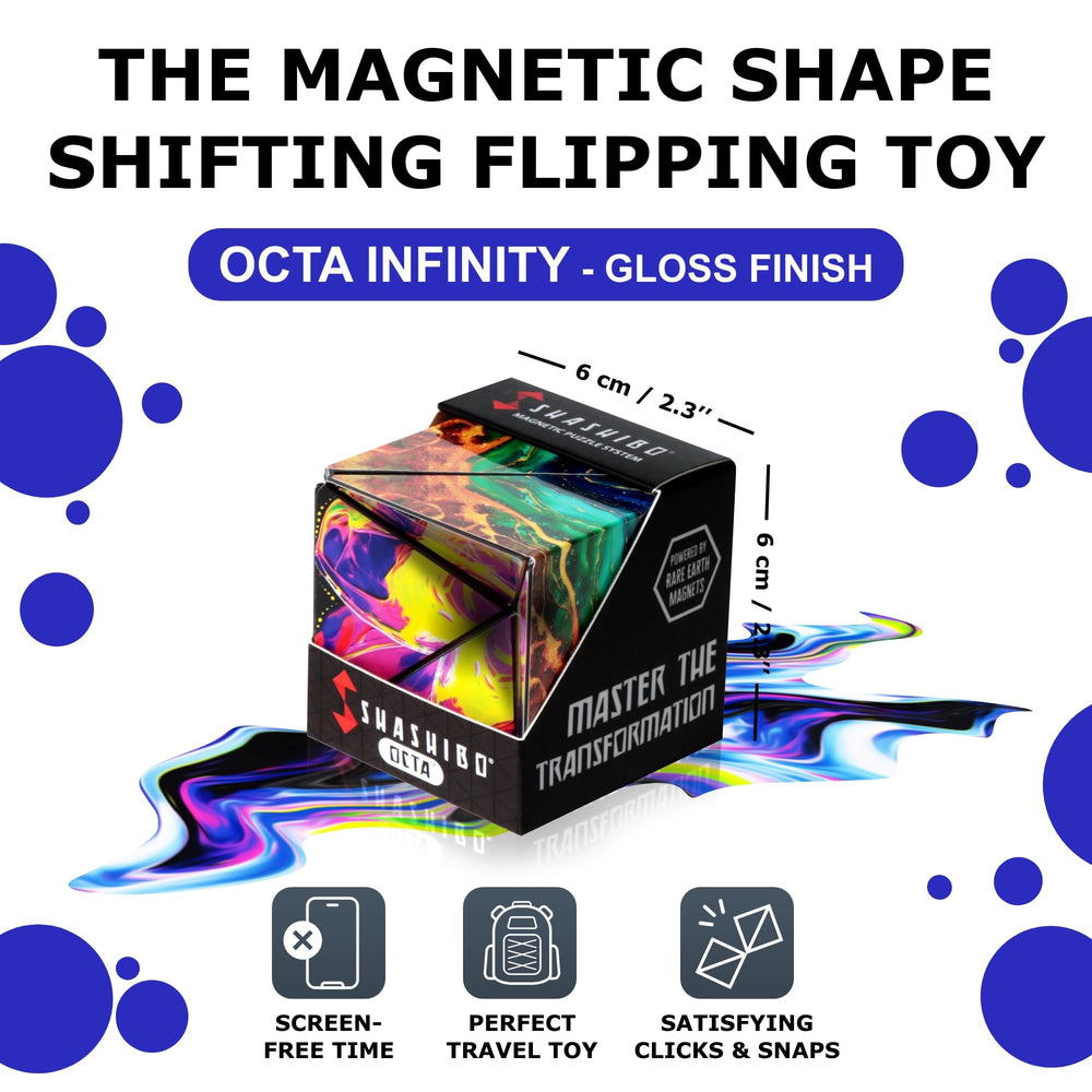 Shashibo Octa interior magnets demonstrated for satisfying transformations.