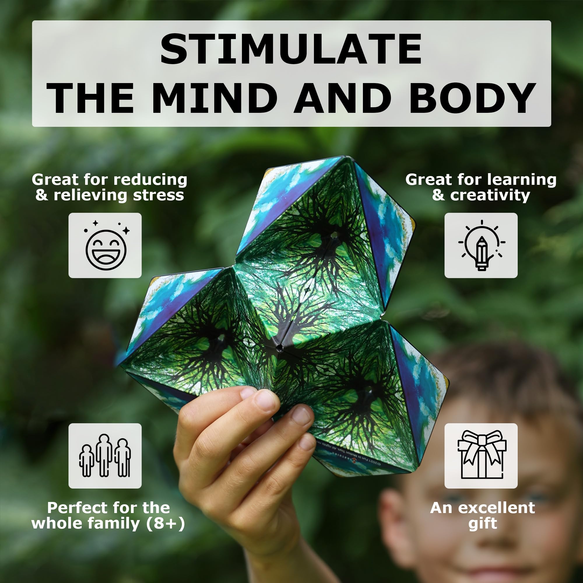 Shashibo demonstrates over 70 shapes, fueling creative exploration and problem-solving.