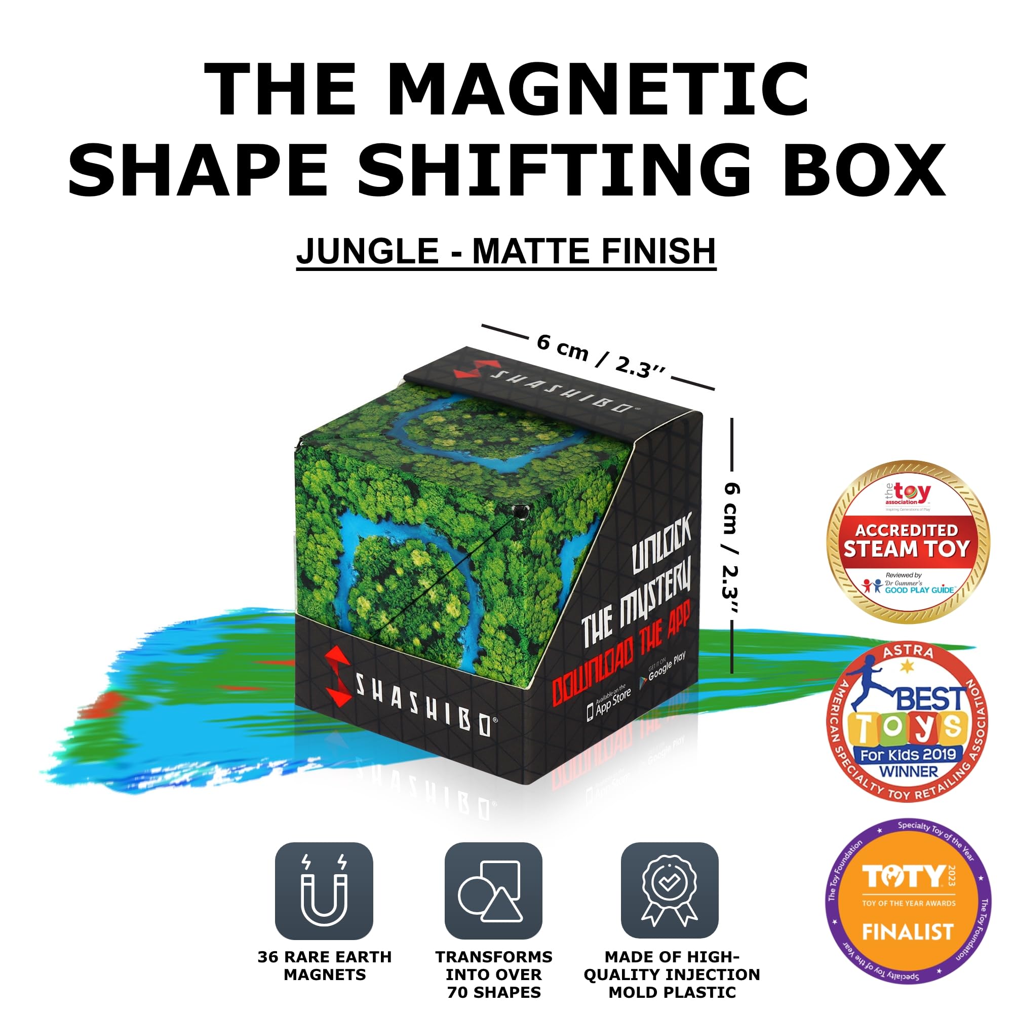 Shashibo Jungle cubes connected form larger magnetic sculptures.