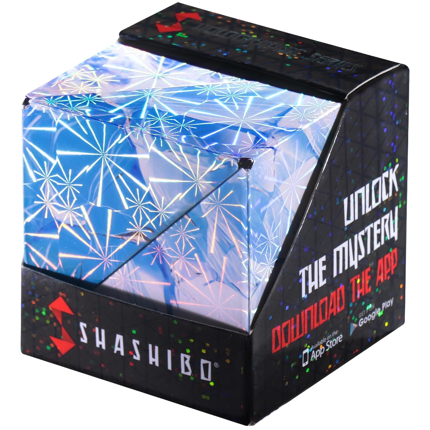 Shashibo Shape Shifting Box in action, transforming into multiple shapes for sensory play.