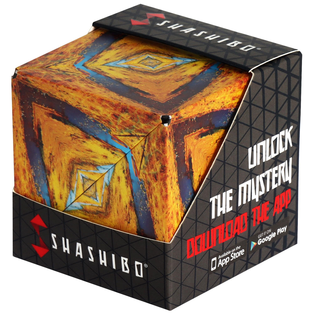 Shashibo shape shifting box showing many forms for tactile play and focus.