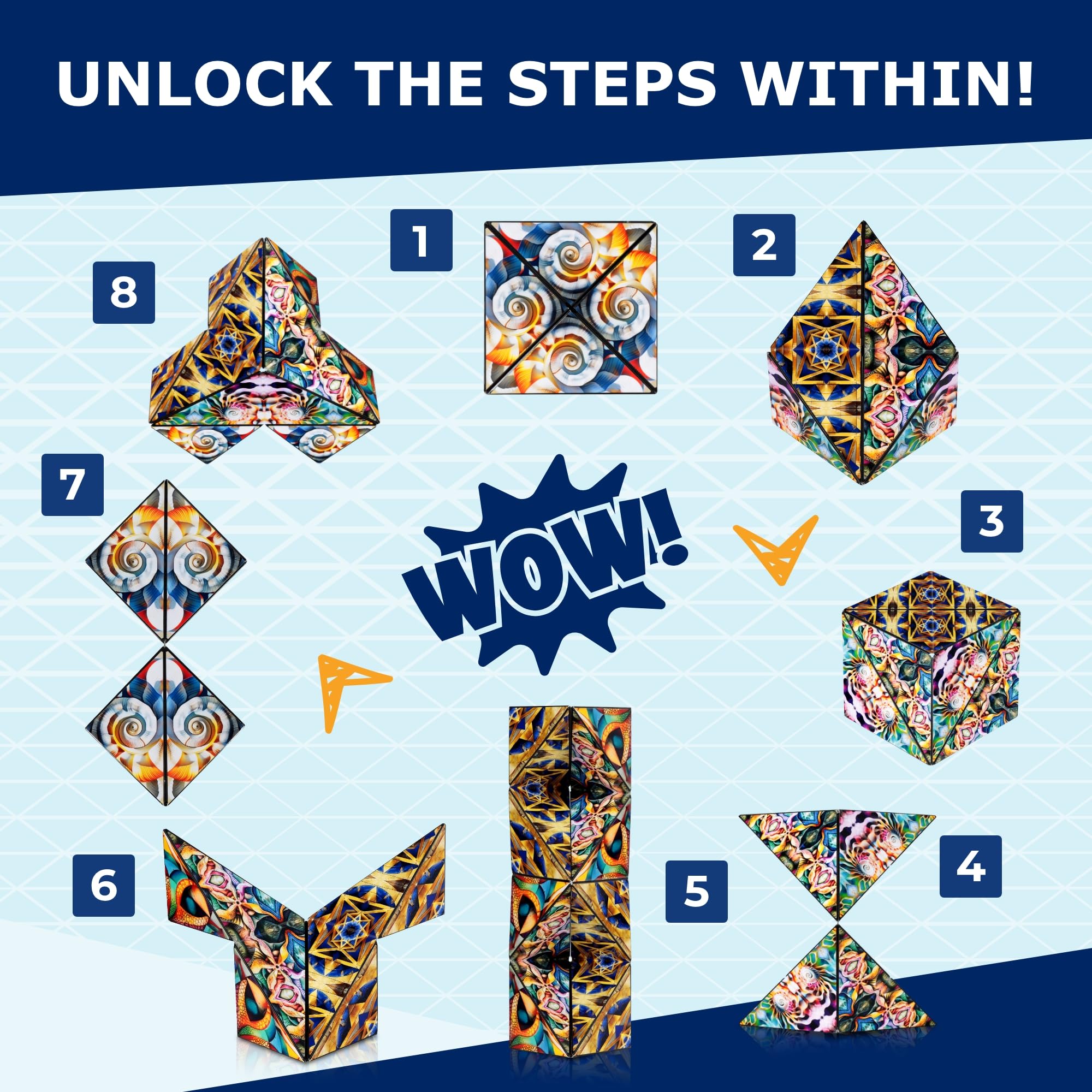 Shashibo Squared app tutorials guide users through tricks and configurations using QR code.