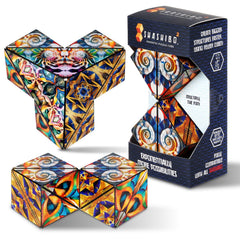 Shashibo Squared assembled cube showing versatile magnetic shapes for problem solving.