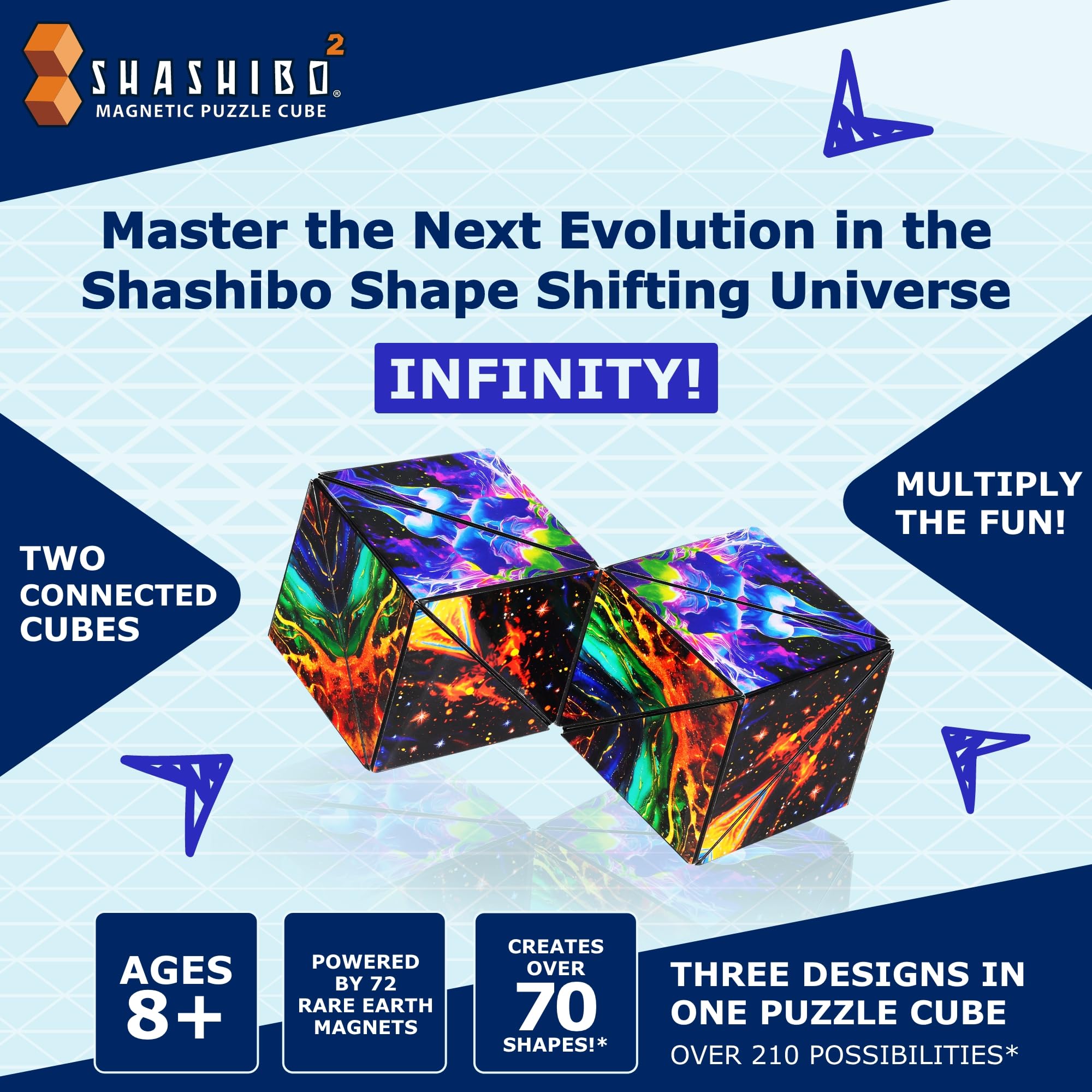 Shashibo Squared side view highlighting the compact XL size for desk fidgeting.