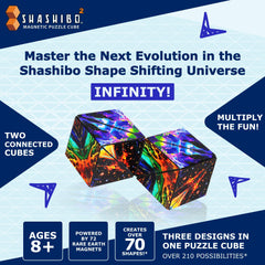 Shashibo Squared side view highlighting the compact XL size for desk fidgeting.