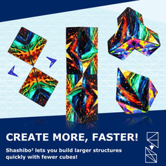 Shashibo Squared on a table with guidance for table-top setup and use.