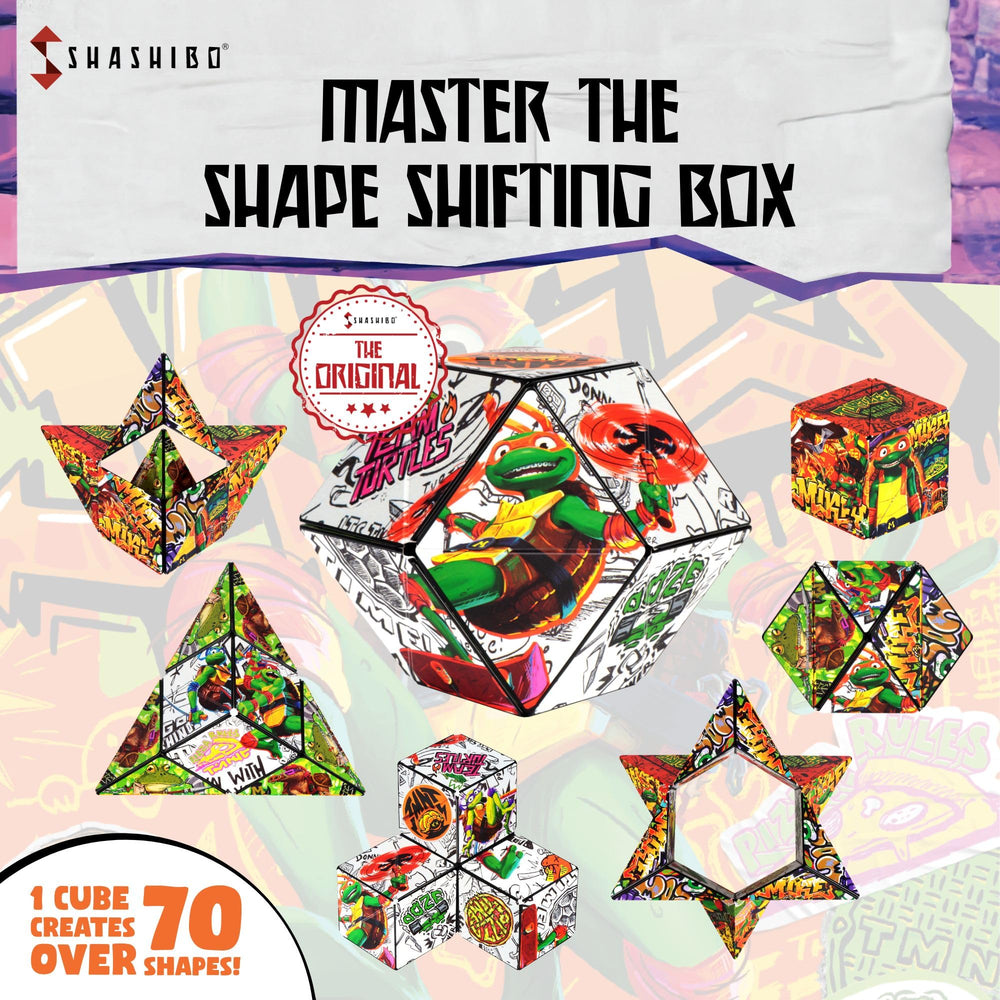 Shashibo TMNT Mutant Mayhem patterns showcase artwork for collectors and fans.