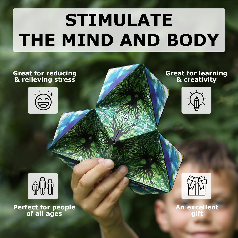 Shashibo cube transforming into over 70 shapes for creative problem solving.