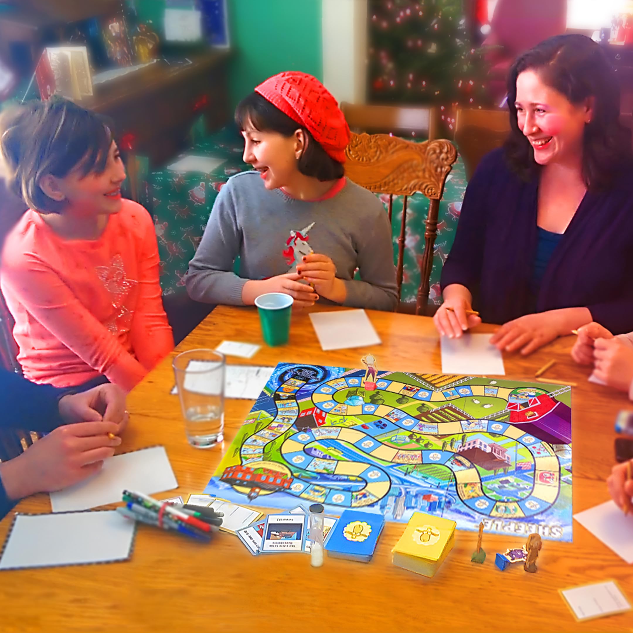 SHEEPLE sheep-people pieces on board ready for competitive fun with family